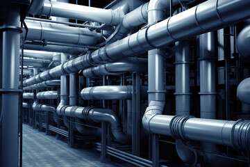 Canvas Print - Complex Network of Industrial Pipes