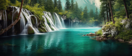 Wall Mural - Serene Forest Waterfall in Majestic Landscape