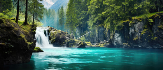 Sticker - Peaceful Waterfall in a Pristine Forest