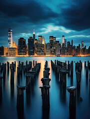 Canvas Print - Dramatic City Skyline at Dusk from Pier