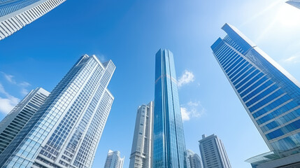 Canvas Print - Modern Skyscrapers Against Clear Blue Sky