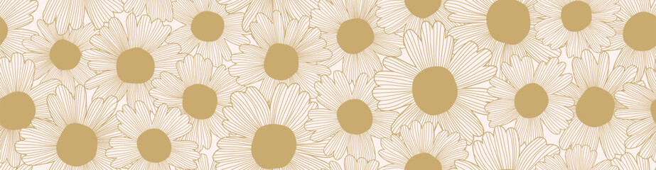 Wall Mural - Luxury golden flower line seamless pattern.