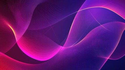 Abstract purple gradient geometric background with neon light curved lines and shapes featuring a vibrant color graphic design