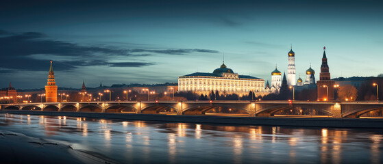 Sticker - Illuminated Kremlin at Dusk Reflection