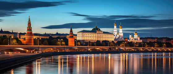 Sticker - Iconic Kremlin at Sunset with Calm River Reflection