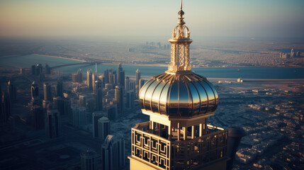 Canvas Print - Majestic City Skyline With Golden Dome