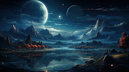 Wall Mural - a dramatic night breathtaking sky view of a scattered vibrant star and clouds forming nebula showcasing swirling of gas and dust