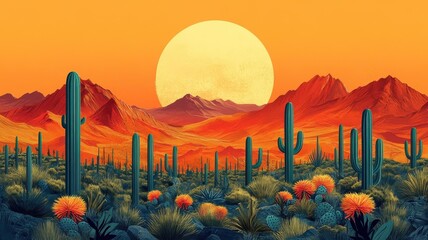 Wall Mural - Flat design style desert with bold shapes and clean lines.