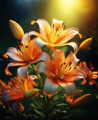 Wall Mural - Orange lilies against a dark background