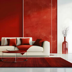 Wall Mural - modern living room with red sofa