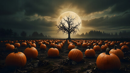 Wall Mural - Autumn's Glowing Spirits: A Halloween Night in October