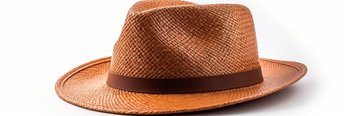 Classic brown straw hat resting on a white surface for a summer fashion look