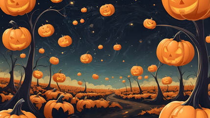 Wall Mural - A Haunting in Orange: Floating Pumpkins in the Dark