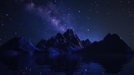 Wall Mural - 3D cartoon rendering of a night view of the Milky Way above mountains on an island with stars