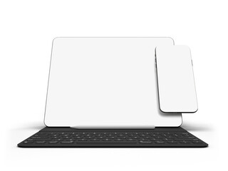 Canvas Print - modern digital tablet, smartphone empty screen with keyboard and pen. mockup template for presentati
