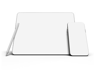 Canvas Print - modern digital tablet, smartphone empty screen with keyboard and pen. mockup template for presentati
