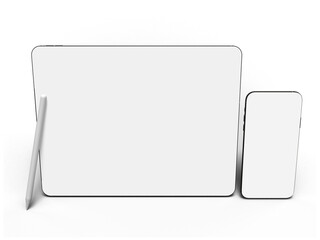 Canvas Print - modern digital tablet, smartphone empty screen with keyboard and pen. mockup template for presentati