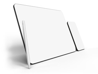 Canvas Print - modern digital tablet, smartphone empty screen with keyboard and pen. mockup template for presentati