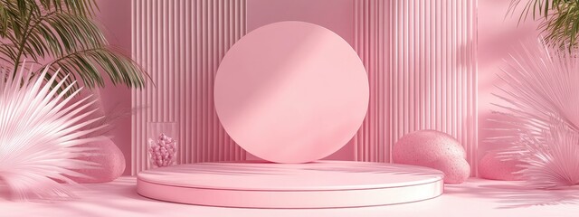 Poster - Pink 3D podium model backdrop designed for showcasing various products