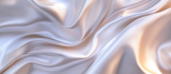 Poster - Abstract white satin silky fabric draped with soft wavy folds and creases gently flowing in the breeze 3D render
