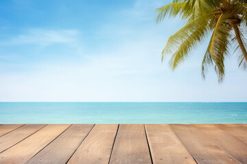 Canvas Print - Serene Beach and Palm View with Wooden Deck