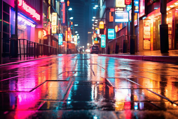 Sticker - Colorful Neon City Life on a Rainy Night Street