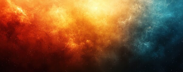 Abstract background with fiery orange and cool blue nebula clouds with a bright light source in the center.