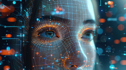 Leinwandbilder - Fusion of artificial intelligence and humanity, complex business diagrams, advanced data visualizations, detailed and creative illustration, employee experience design, research. Generative AI.