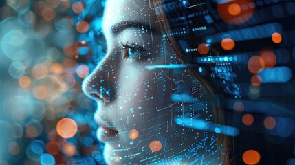 Leinwandbilder - Fusion of artificial intelligence and humanity, complex business diagrams, advanced data visualizations, detailed and creative illustration, employee experience design, research. Generative AI.