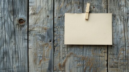 Canvas Print - Note paper attached to clothespin on wooden texture background.