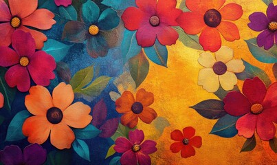 Vibrant floral artwork featuring a colorful design for a textured background