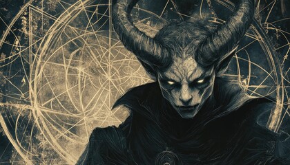 Fantasy illustration featuring a horror demon against a backdrop of sacred geometry