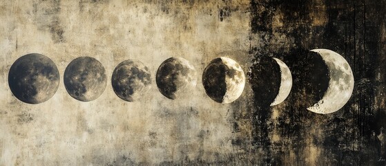 Wall Mural - Abstract illustration depicting various phases of the moon against a textured background