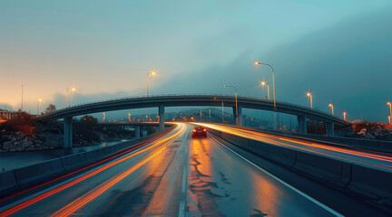 Car drives through overpass. creative AI