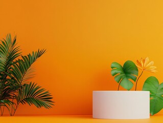 pedestal with summer-inspired design, 3D created in Cinema 4D, surrounded by space for text, deep depth of field focusing on all aspects of the object