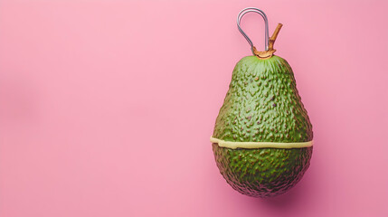 Wall Mural - The creative concept of the diet. Avocado in the shape of a grenade on a pink background.  