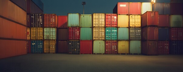 Stacked Cargo Containers at Dusk