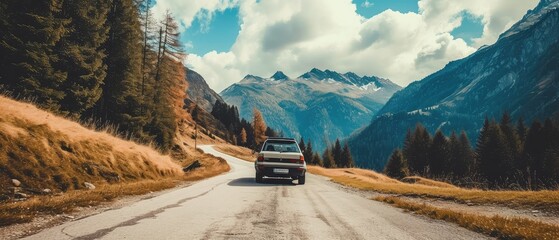 Canvas Print - SUV on Scenic Mountain Road Journey