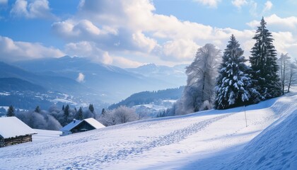 Poster - Snow-Covered Mountain Village during Winter