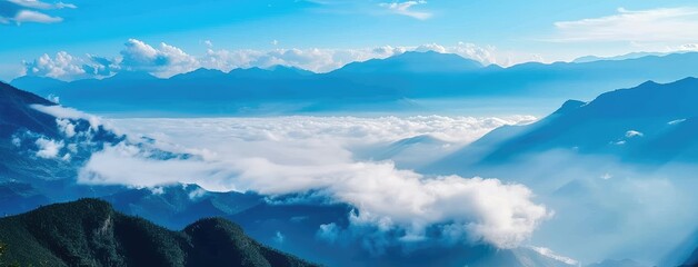 Poster - Majestic Mountain Range with Clouds at Sunrise