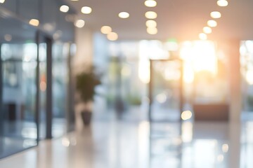 Wall Mural - Modern Office Lobby with Soft Lighting and Sunset Glow