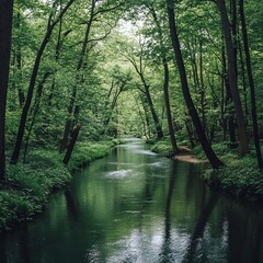 Canvas Print - A tranquil river meanders through a lush, green forest.