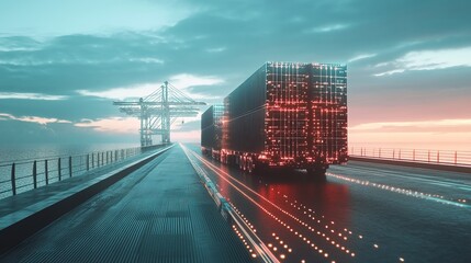 futuristic shipping road hologram