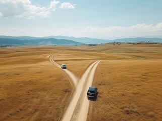 Poster - Two Cars Driving on Rural Dirt Roads