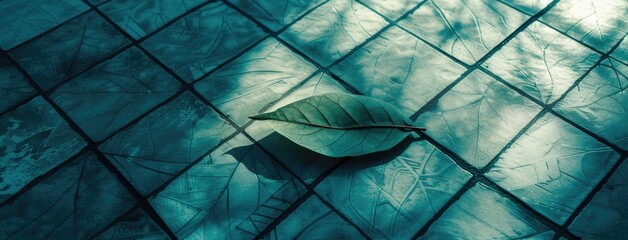 Poster - Solitary Leaf on Textured Blue Background