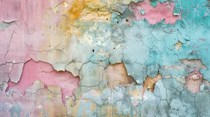 Wall Mural - Walls with scratches and cracks display lovely pastel hues.