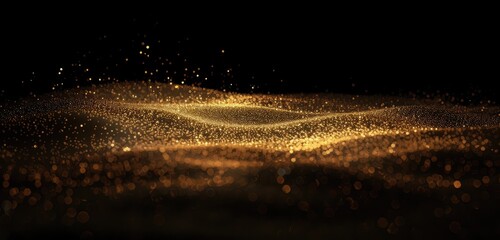 Canvas Print - Golden Glitter Wave on Elegant Black Background