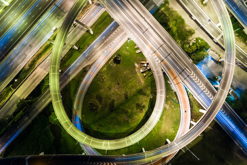 Canvas Print - Aerial view night traffic transport road with vehicle movement