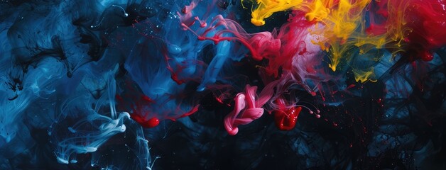 Canvas Print - Abstract Colorful Ink Smoke on Black