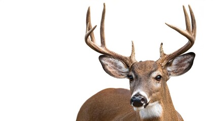 white tailed deer male buck - Odocoileus virginianus - side profile view looking at camera in North central Florida, isolated on white background with copy space